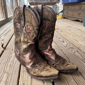 Dan Post Women’s Western Cowboy Boots Brown Cut-Out Floral Leather Size 7.5